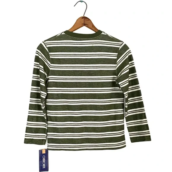 NWT Cherokee Green Stripe Long Sleeve Henley Shirt Knit Pullover NEW Boys S 6/7 - Picture 12 of 15
